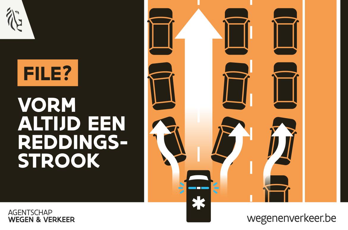 Nieuwe campagne sensibiliseert reddingsstrook verplicht bij file! Vlaams Verkeerscentrum